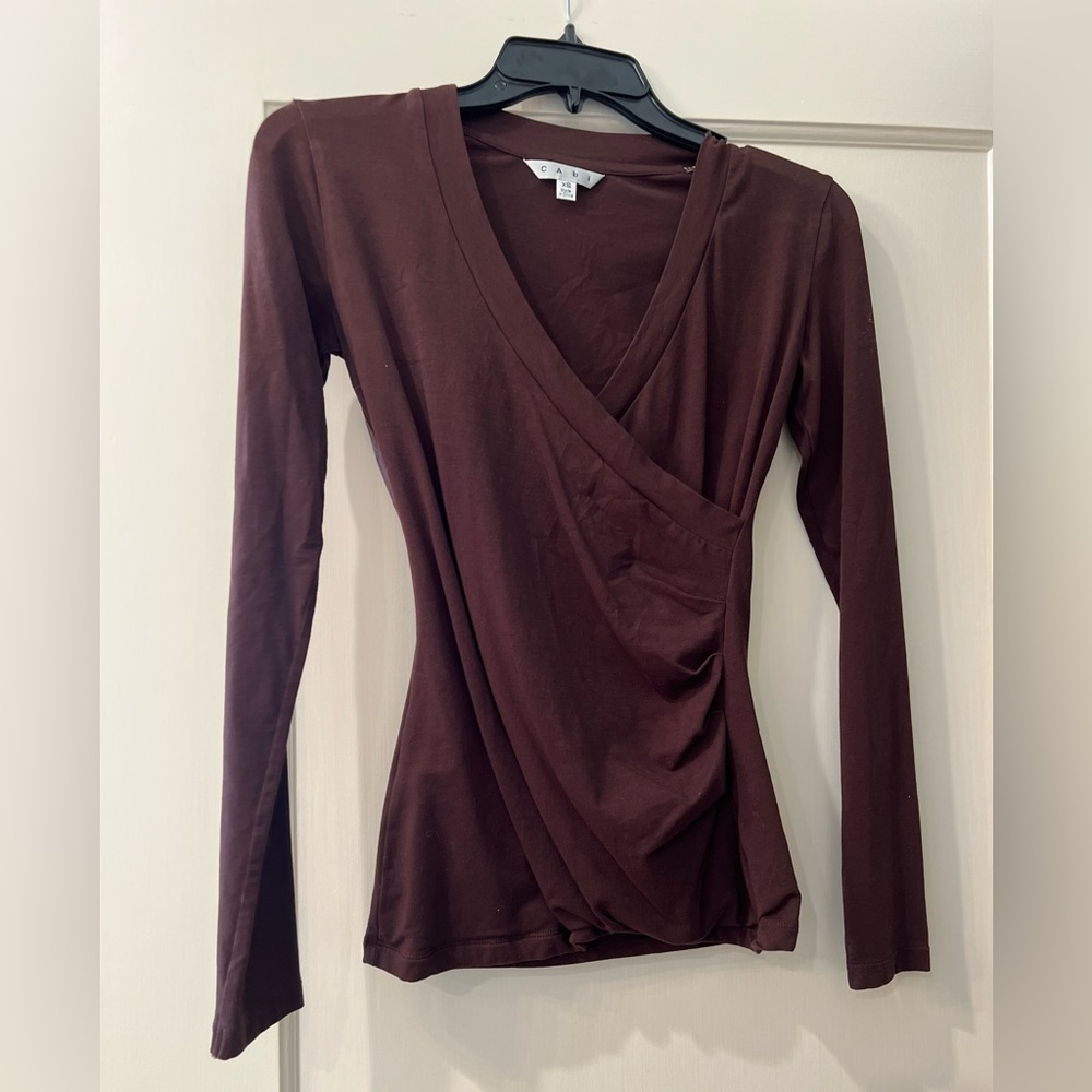 CAbi long sleeve crossover tee, brown, XS